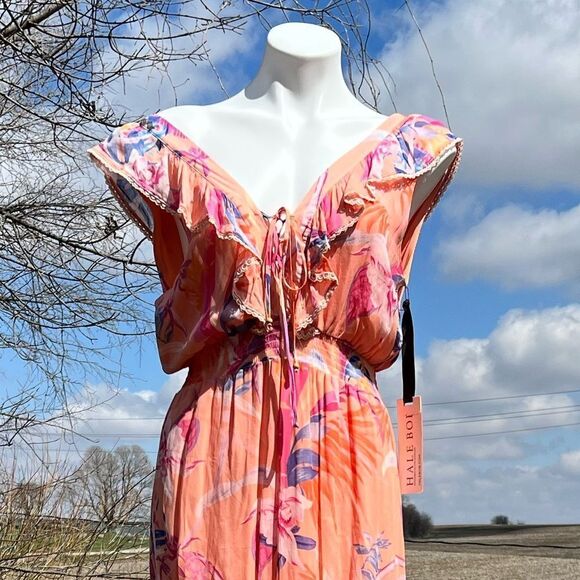 Hale Bob Orange Gianna Lace Insert Maxi Dress New Size Small - Picture 6 of 13